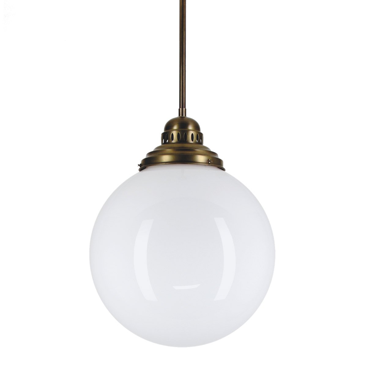 Kugellampe mit weißem Glas im Bauhaus-Design von Berliner Messinglampen