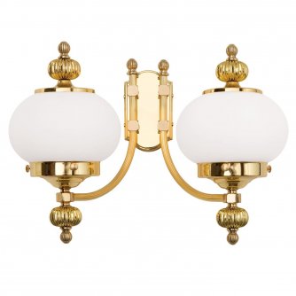 Doppelte Jugendstil-Wandlampe in Messing glnzend, wei...