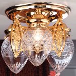 Dreiflammige Jugendstil-Deckenlampe in Gold und Bronze