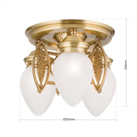 Dreiflammige Jugendstil-Deckenlampe in Gold und Bronze