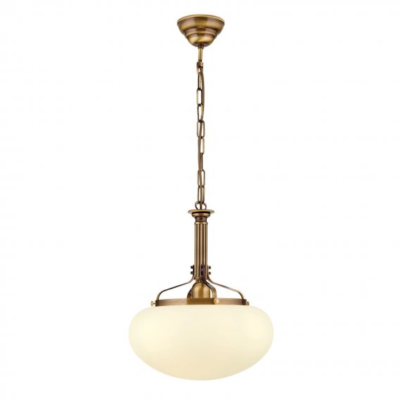 Jugendstil-Lampe in Messing patiniert mit champagnerfarbenem, mattem Schirm