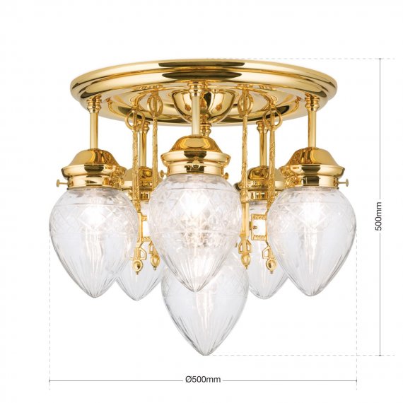 Sechsflammige Jugendstil-Deckenlampe in Gold und Bronze